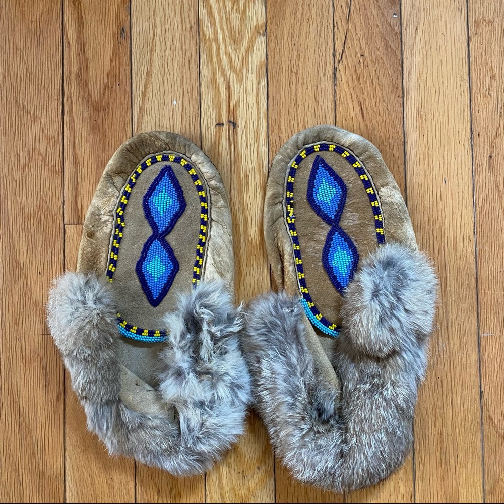 Hand beaded leather moccasins